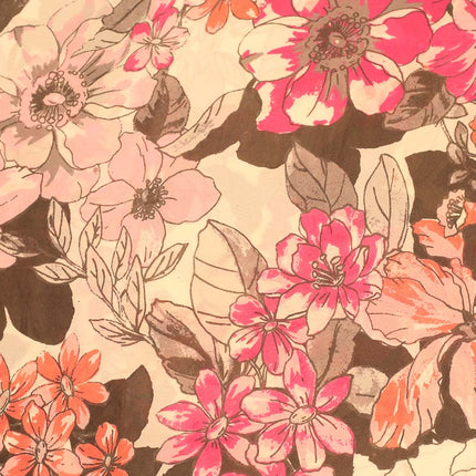 POLY CHIFFON PINK WHITE FLOWER  PRINT FABRIC