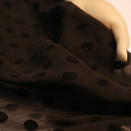 CHIFFON POLKA DOT FLOCKING PRINT BLACK COLOR