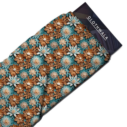 Hotpick Turquoise Floral Elegance Gala Soft Crepe Printed Fabric