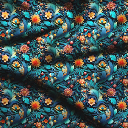 Limited Edition Teal Floral Tropic Fantasy Soft Crepe Printed Fabric