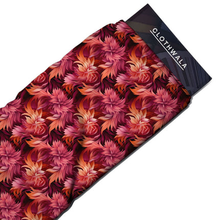 Latest Crimson Floral Twilight Soft Crepe Printed Fabric
