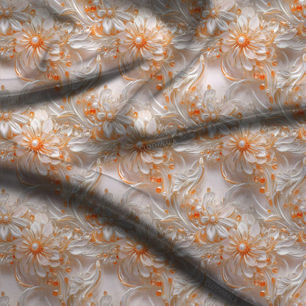 Luxury Tangerine Floral Charm Soft Crepe Printed Fabric