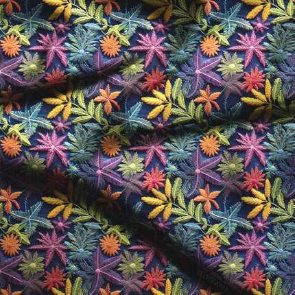 Exclusive Psychedelic Nature-Inspired. Midnight Botanical Soft Crepe Printed Fabric