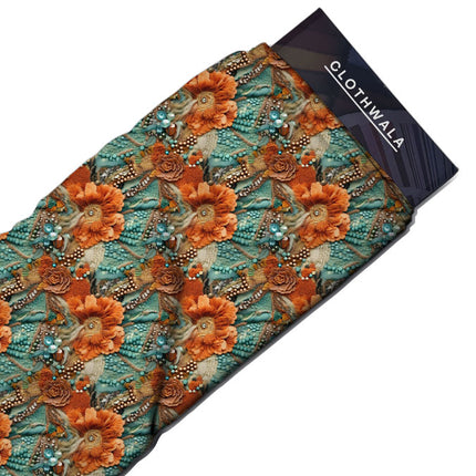 Hotpick Rustic Floral Marigold Soft Crepe Printed Fabric
