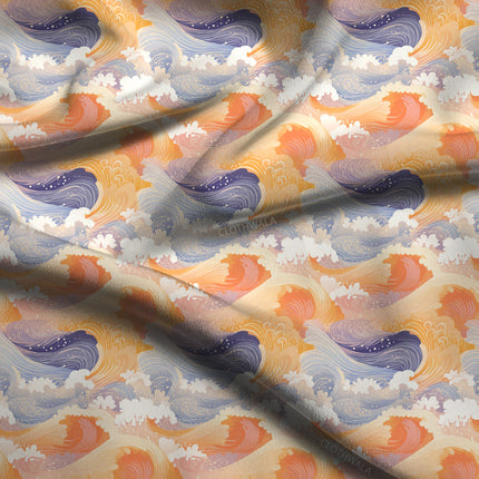 Luxury Sunset Abstract Nautical Waves Serenity Soft Crepe Printed Fabric