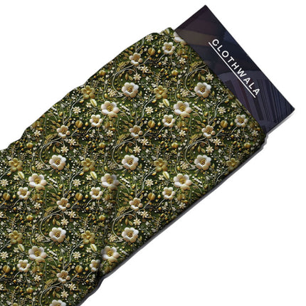 Limited Edition Golden Floral Field Harmony Soft Crepe Printed Fabric