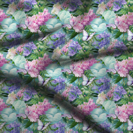 Luxury Hydrangea Botanical Elegance Harmony Soft Crepe Printed Fabric