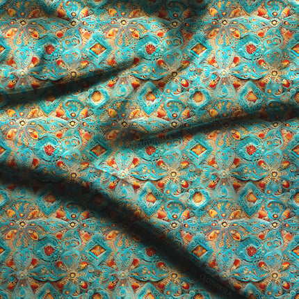 Exclusive Medallion Azure Mosaic Soft Crepe Printed Fabric