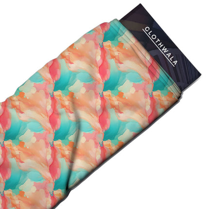 Must-Have Aqua Abstract Flame Soft Crepe Printed Fabric
