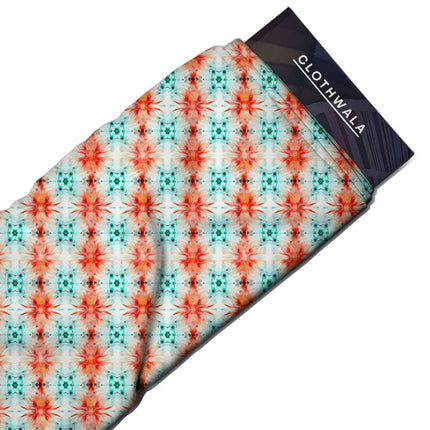 Must-Have Coral Geometric Starburst Soft Crepe Printed Fabric