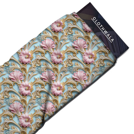 Trendy Blush Floral Swirl Soft Crepe Printed Fabric