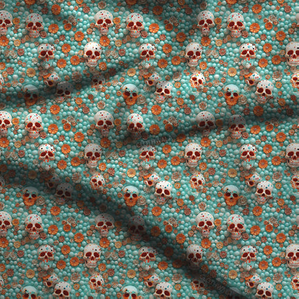 Must-Have Aqua Floral Calavera Soft Crepe Printed Fabric