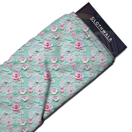 Elite Mint Floral Rose Medley Soft Crepe Printed Fabric