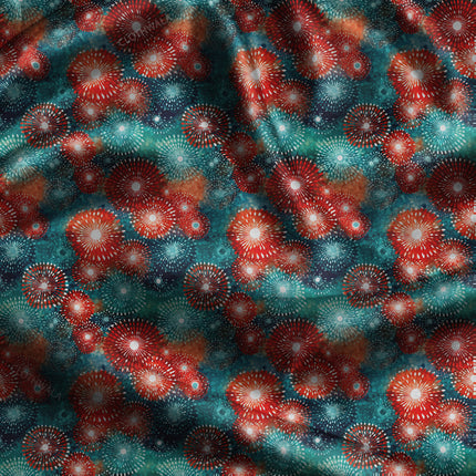 Trendy Aquatic Abstract Fireworks uSoft Satin Printed Fabric