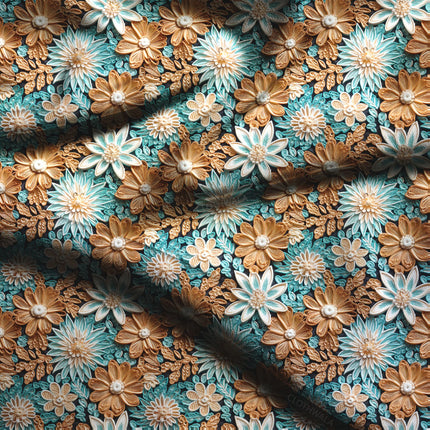 Hotpick Turquoise Floral Elegance Gala Soft Crepe Printed Fabric