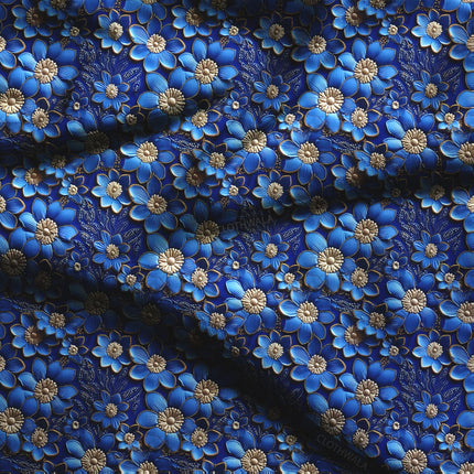 Hotpick Regal Floral Indigo Bloom Soft Crepe Printed Fabric