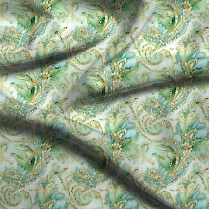 Trendy Seafoam Floral Elegance Soft Crepe Printed Fabric