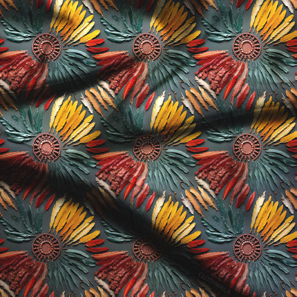 Exclusive Autumnal Abstract Feather Burst Soft Crepe Printed Fabric