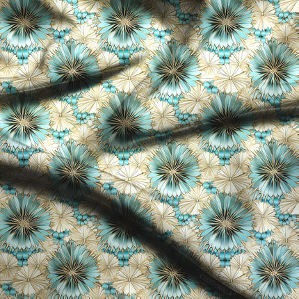 Hotpick Aqua Floral Burst Soft Crepe Printed Fabric