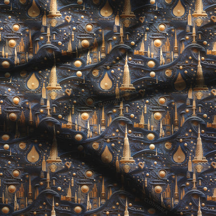Premium Celestial Fantasy Architecture Dreams Soft Crepe Printed Fabric