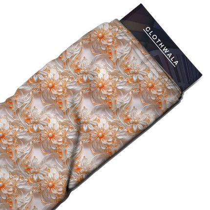 Luxury Tangerine Floral Charm Soft Crepe Printed Fabric