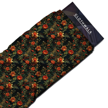 Exclusive Midnight Floral Blossom Elegance Soft Crepe Printed Fabric