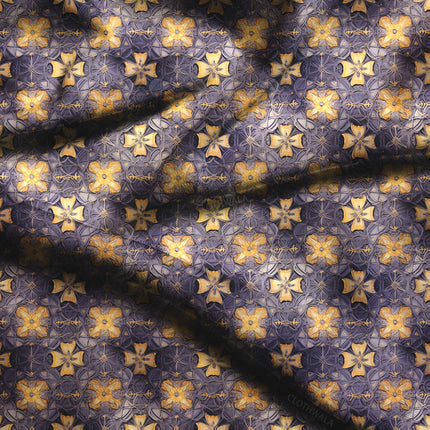 Latest Midnight Floral - Celestial Elegance Gold Blossom Soft Crepe Printed Fabric