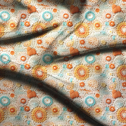 Hotpick Coral Aquatic - Bohemian Chic Reef Mandala Soft Crepe Printed Fabric