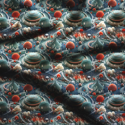 Premium Aquatic Abstract Spherescape Soft Crepe Printed Fabric