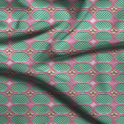 Trendy Vintage Retro Revival Teal Orbs Soft Crepe Printed Fabric