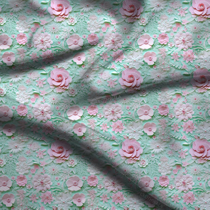 Elite Mint Floral Rose Medley Soft Crepe Printed Fabric