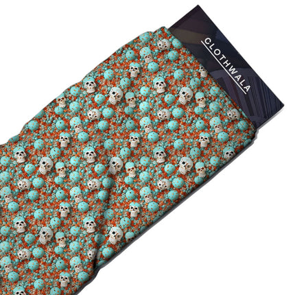 Must-Have Turquoise Novelty Skull Tango Soft Crepe Printed Fabric