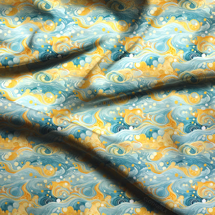 Premium Abstract Golden Swirl Serenity Soft Crepe Printed Fabric