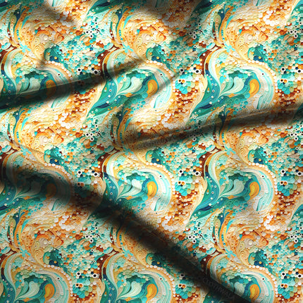 Hotpick Gilded Abstract Aqua Swirl Soft Crepe Printed Fabric