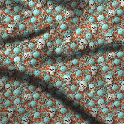 Must-Have Turquoise Novelty Skull Tango Soft Crepe Printed Fabric
