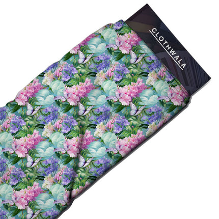 Luxury Hydrangea Botanical Elegance Harmony Soft Crepe Printed Fabric