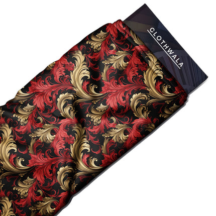 Limited Edition Gold Baroque Swirl uSoft Satin Printed Fabric