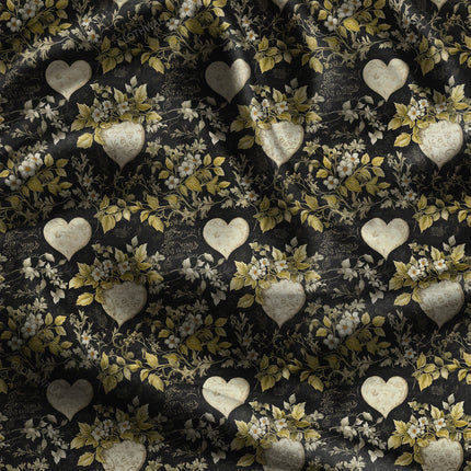 Trendy Golden Botanical Leave uSoft Satin Printed Fabric